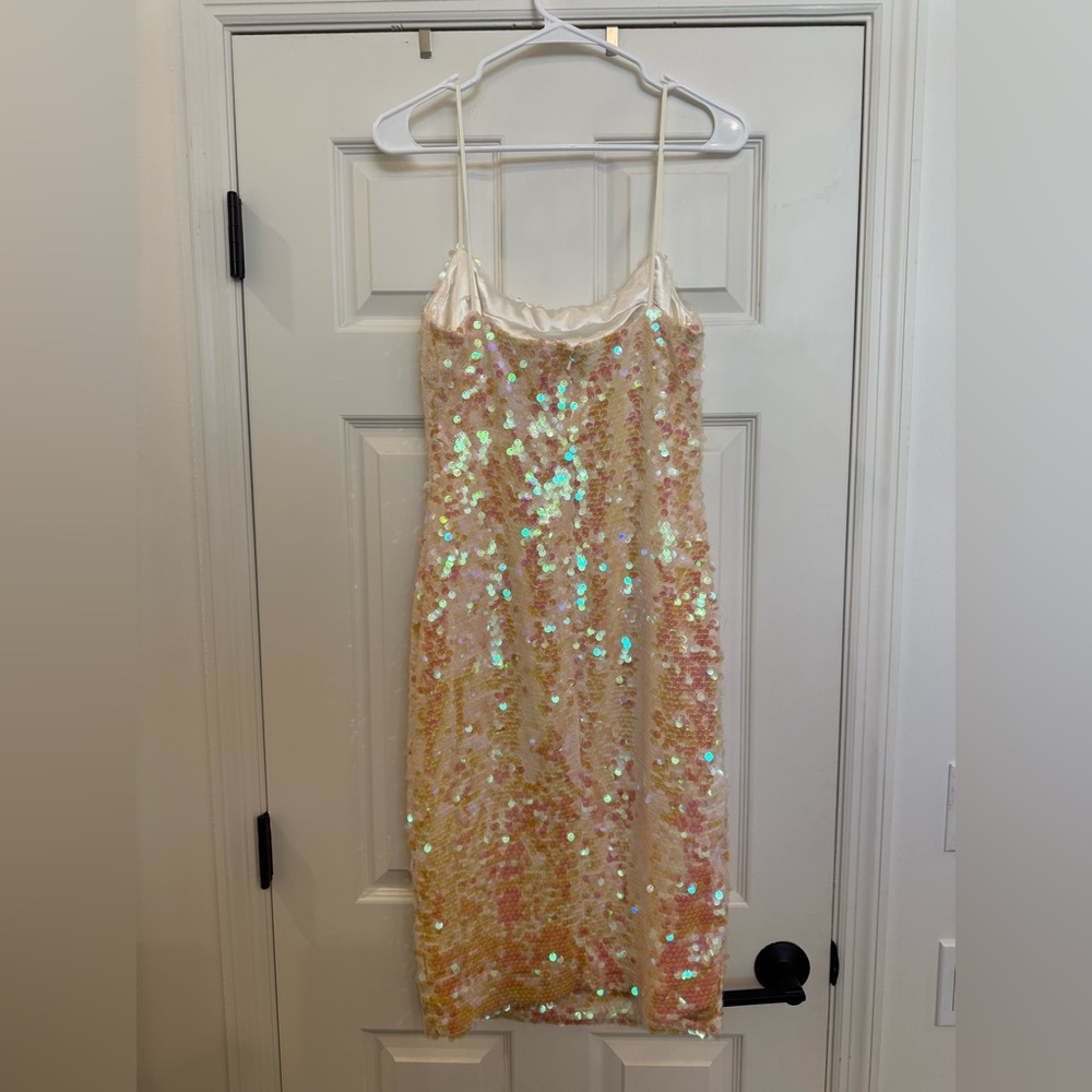 Milly Ivory Iridescent Sequin Sleeveless Slip Mini Dress 4 - Picture 3 of 5
